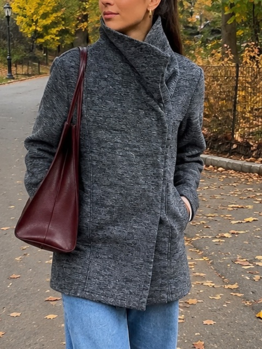 Bench Asymmetric Fleece Lined Funnel Neck Gray Zip Jacket Size L US 10 Gorpecore